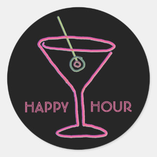 Retro Neon Martini Happy Hour Pegatinas