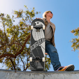 Retro Parakeets - Skateboard en blanco y negro