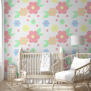 Retro Pastel Colorido Floral Peinado y Pared Palo