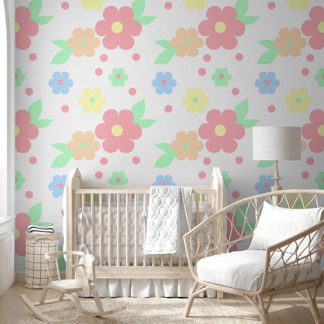 Retro Pastel Colorido Floral Peinado y Pared Palo (Niños)