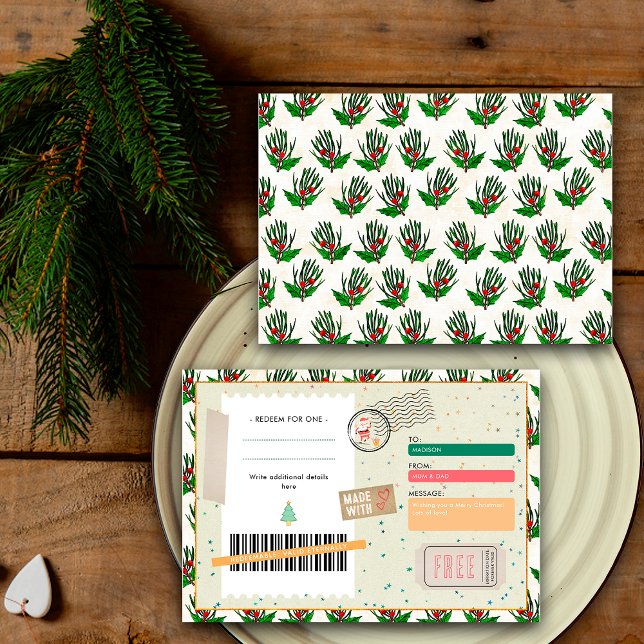 Retro Pine Branches Christmas Ticket Gift Coupon (Subido por el creador)