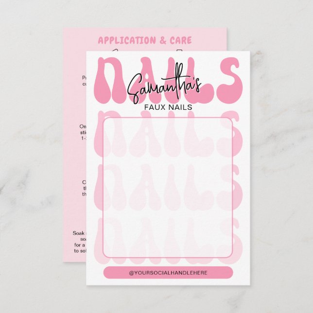 Retro Pink Acrylic Nails Care Guide Display Cards (Anverso / Reverso)