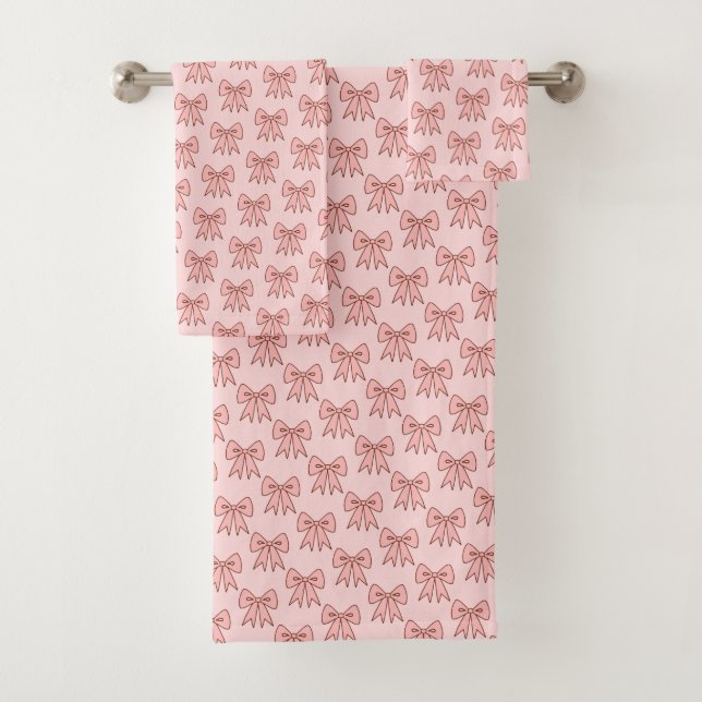Retro Pink Bows Bathroom Towel Set (In situ)