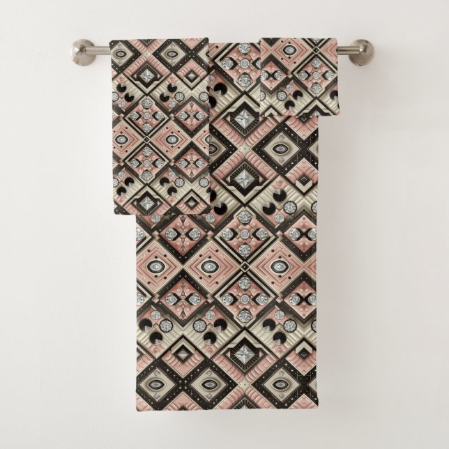 Retro Pink Diamond Mid Century Modern Towel Set (In situ)