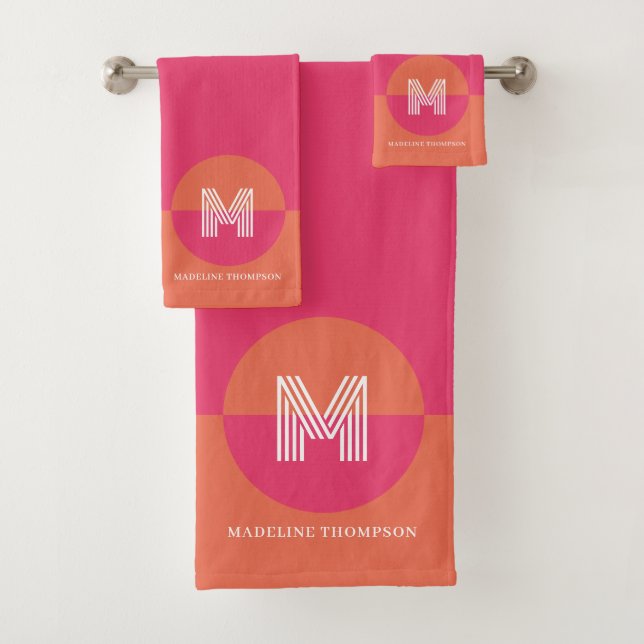 Retro Pink Orange Geometric Modern Monogram (In situ)