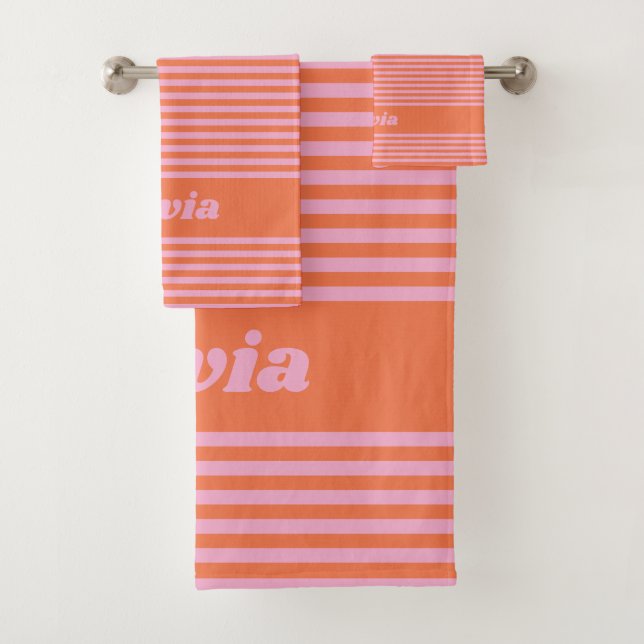 Retro Pink Orange Stripe Personalized Name (In situ)