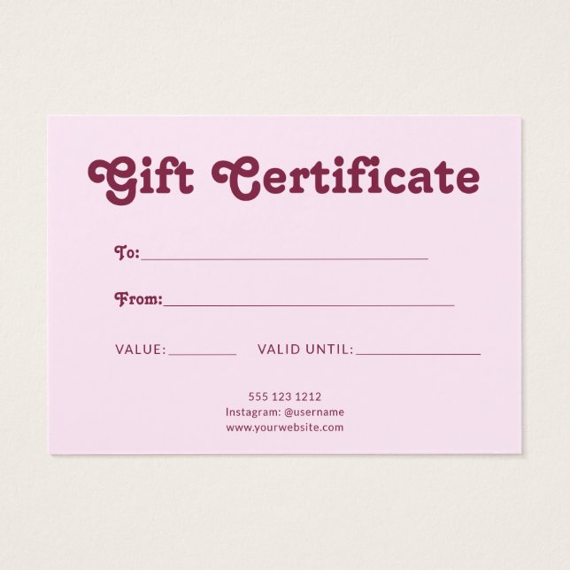 Retro Playful Minimalist Pink Certificate (Atrás)