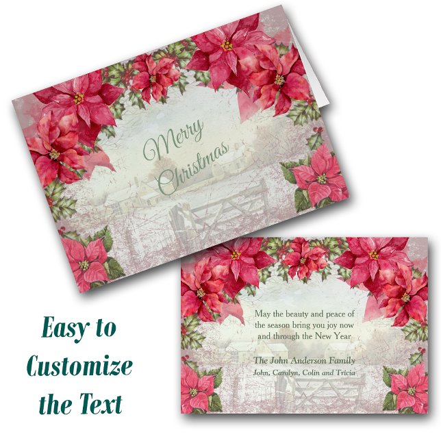 Retro Poinsettia Frame Farmhouse Navidades escénic (Subido por el creador)