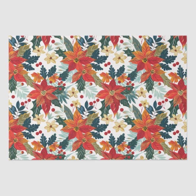 Retro Poinsettia Navidades festivos papel de tema (Anverso)