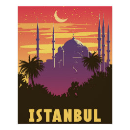 Retro Poster Estambul, ciudad puesta del sol Turqu