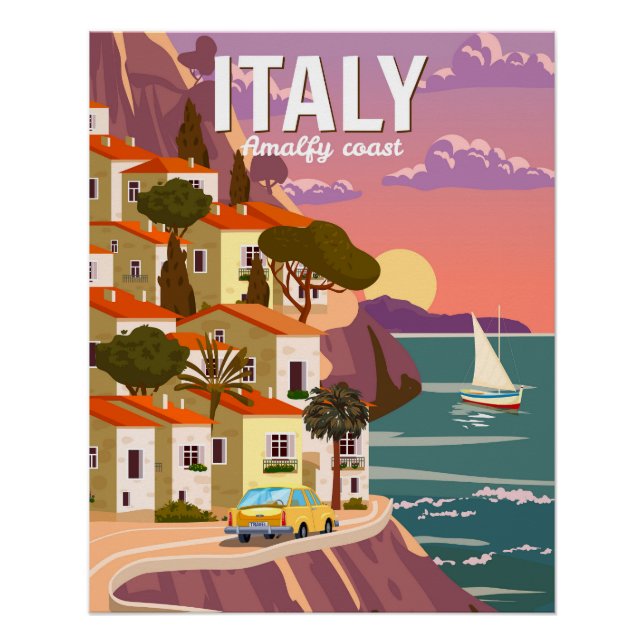 Retro Poster Italy, Mediterranean romantic view (Anverso)