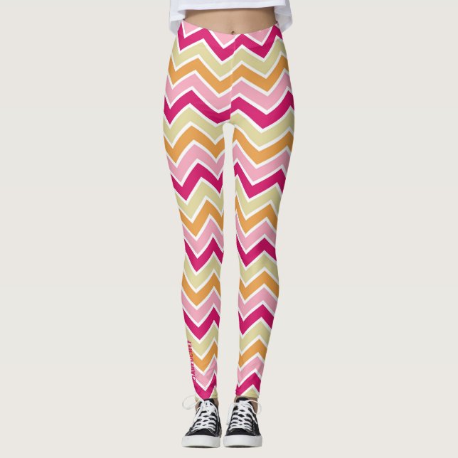 Retro Pulso: Leggings de Chevron Zig-Zag Multicolo (Anverso)
