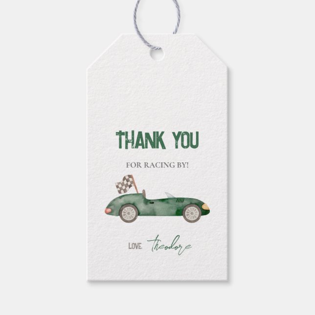 Retro Race Car Green Gift Etiqueta (Anverso)