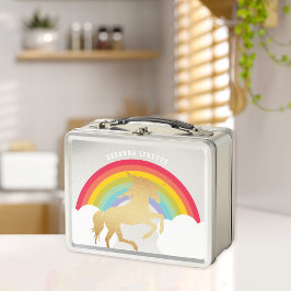 Retro Rainbow Clouds Faux Gold Unicorn Name Kids