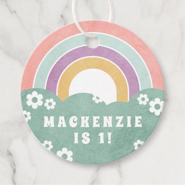 Retro Rainbow & Daisies etiqueta de regalo de fies (Anverso)