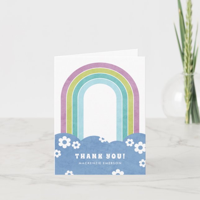 Retro Rainbow & Daisies Tarjeta de agradecimiento  (Anverso)