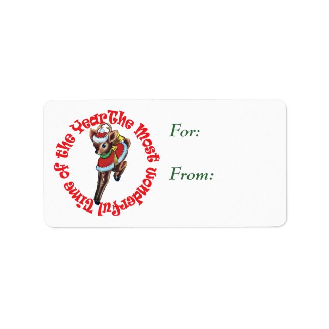 Retro Reindeer Maravilloso Time Gift Etiqueta (Frente)