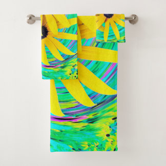 Retro Resumen de las flores amarillas en Aqua Swir