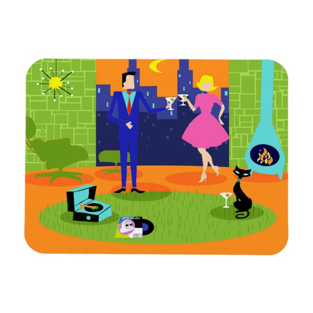 Retro Romántico Pareja Imán Flexible (Horizontal)