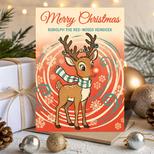 Retro Rudolph en una tormenta de nieve de Navidad