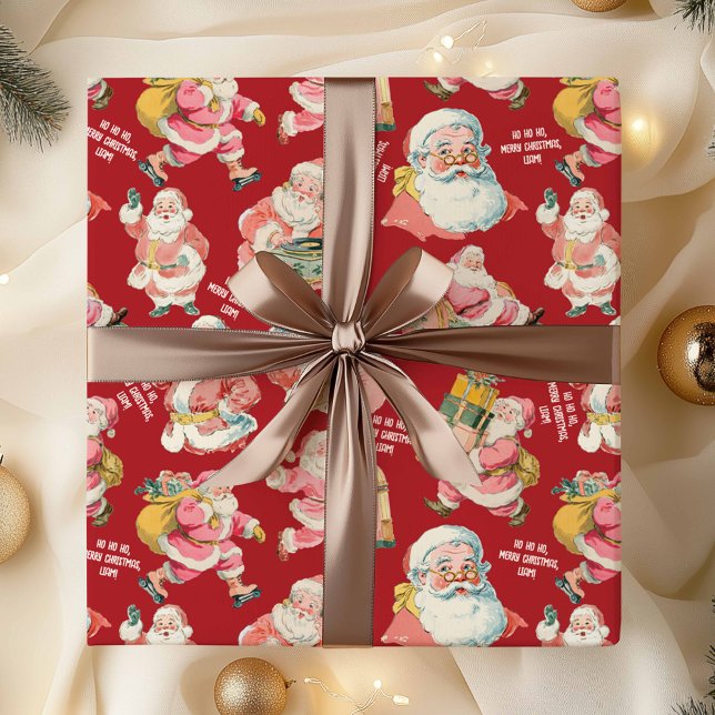Retro Santa Claus envuelto papel en rojo (Retro Red Santa Claus-Nostalgic Christmas Gift Wrapping Set)