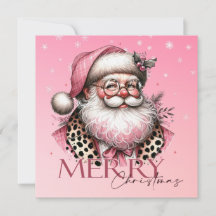 Retro Santa Claus Feliz Navidad En Rosa