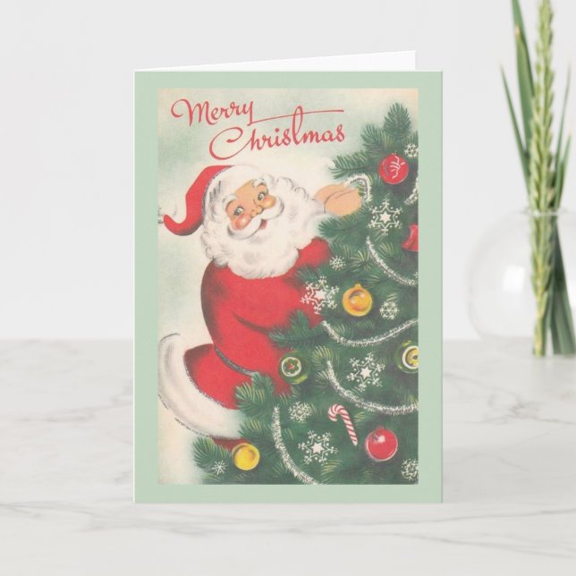 Retro Santa Claus y tarjeta de Navidades de árbol (Anverso)