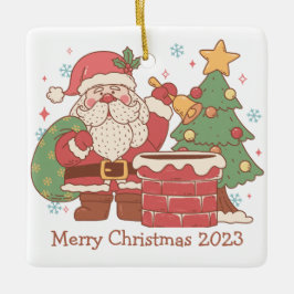 Retro Santa con juguetes Ornamento de Navidad