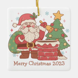 Retro Santa con juguetes Ornamento de Navidad