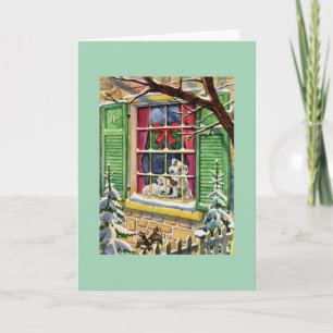 Retro Schnauzer Puppy Navidad Tarjeta