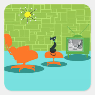 Retro Space Age Kitty Pegatinas