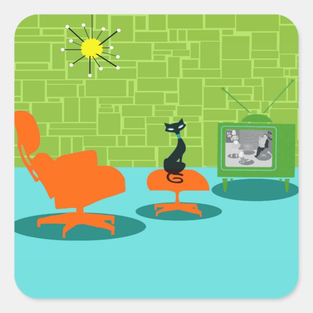 Retro Space Age Kitty Pegatinas (Anverso)