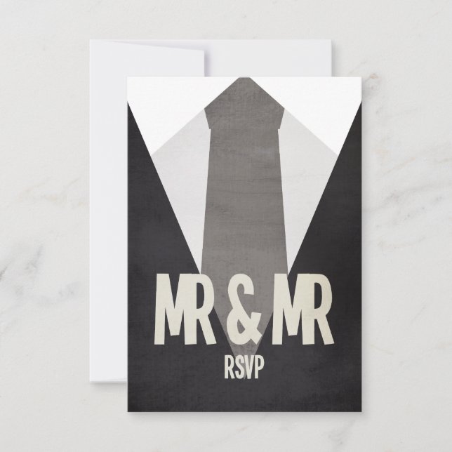 Retro Sr. y Sr. Suit & Tie Wedding RSVP (Anverso)