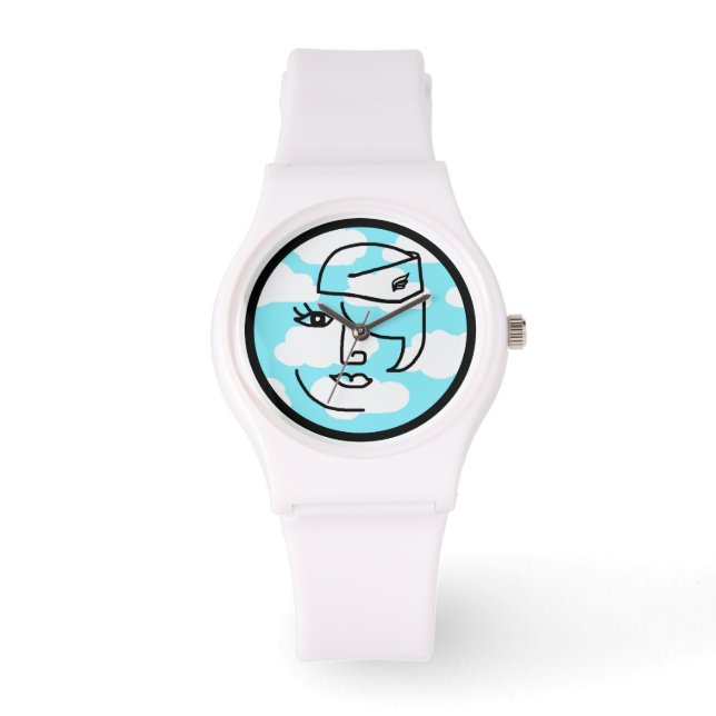 Retro Stewardess se enfrenta en nubes reloj Person (Anverso)