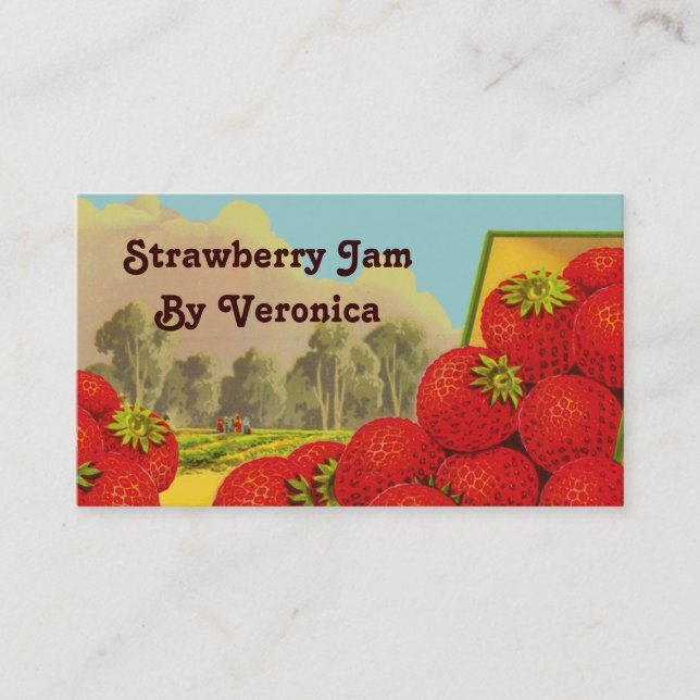 Retro Strawberry Art Recipe Etiqueta de plantilla  (Anverso)