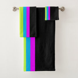 Retro Stripes Bath Towels (Black & Neon Multi)