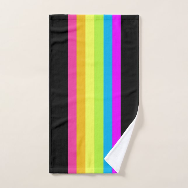 Retro Stripes Bath Towels (Black & Neon Multi) (Toalla de mano)