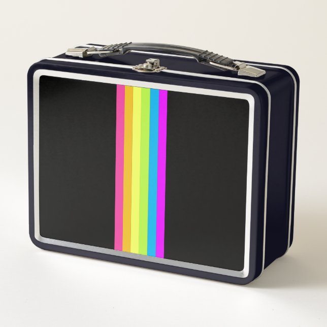 Retro Stripes Lunchbox Metalizado (Negro y Neon Mu (Anverso)