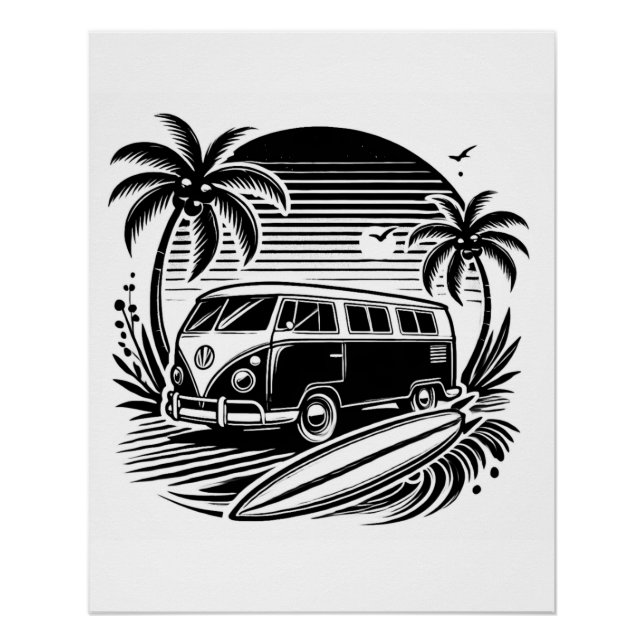 Retro Surf Van & Palm Trees Diseño Poster brillant (Anverso)