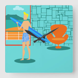Retro Surfer Dude Reloj de pared acrílico