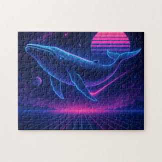 Retro Synthwave Whale – Neon Space Art Puzzle