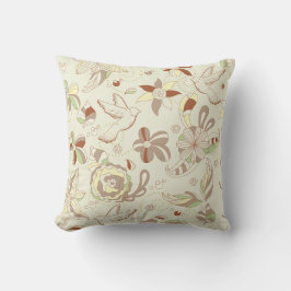 Retro Tan y Cojín decorativo floral marrón