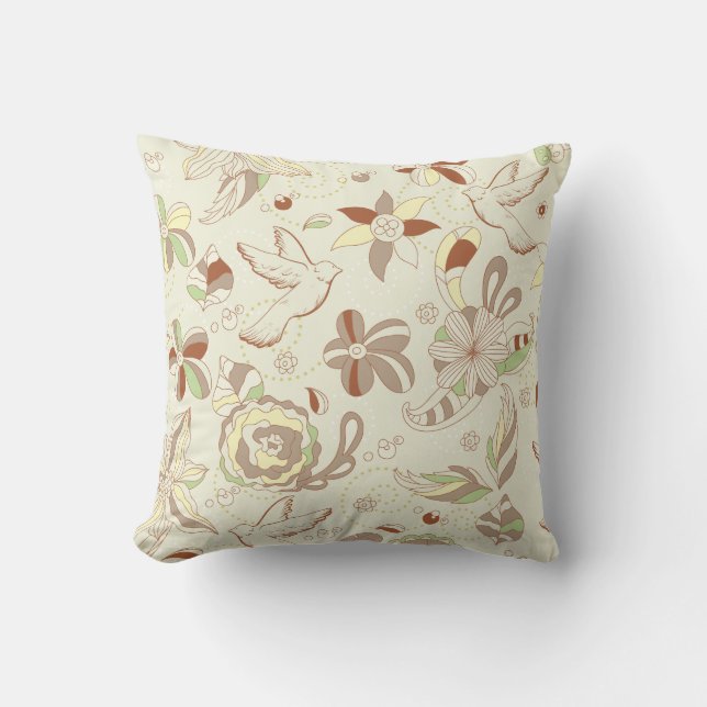 Retro Tan y Cojín decorativo floral marrón (Anverso)