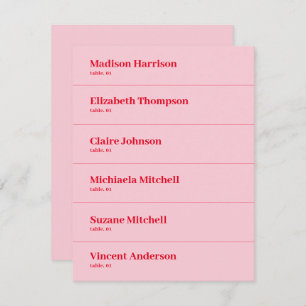 Retro tarjeta de lugar rosa y Boda rojo DIY