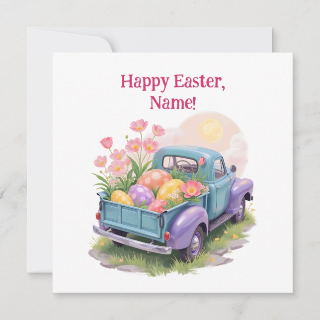 Retro Teal & Purple Truck with Easter Eggs (Anverso)