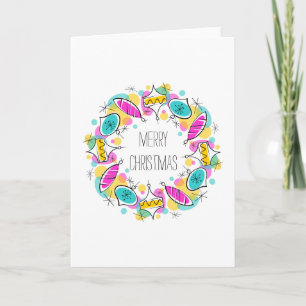 Retro Tree Baubles Circle Marzo tarjeta de Navidad