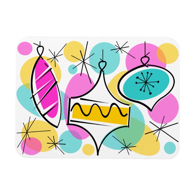 Retro Tree Baubles imán flexible (Horizontal)