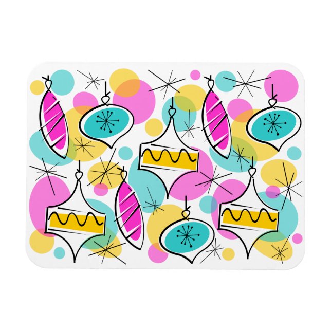 Retro Tree Baubles Imán multiflexible (Horizontal)