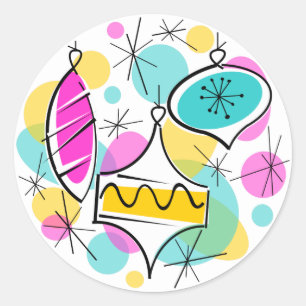 Retro Tree Baubles pegatina redonda