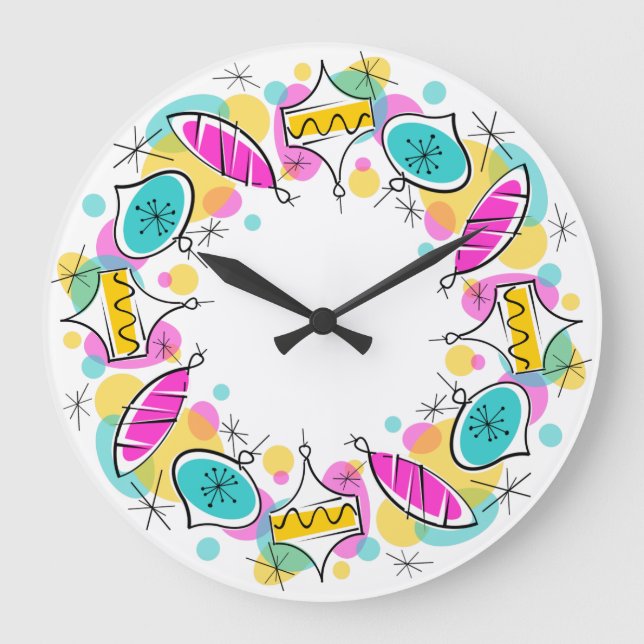 Retro Tree Baubles reloj Circle (Anverso)
